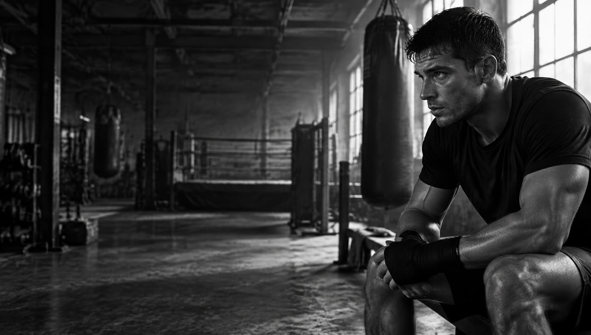 Focused athlete in an industrial boxing gym